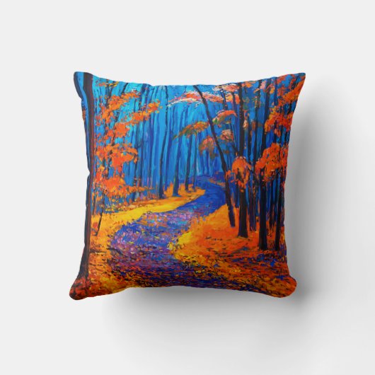 cに美しい秋の森を描いた油絵 クッション (裏面)