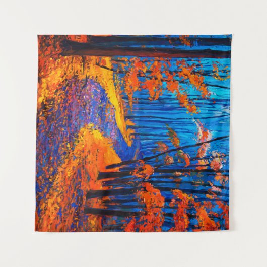  cに美しい秋の森を描いた油絵 タペストリー (正面(横))