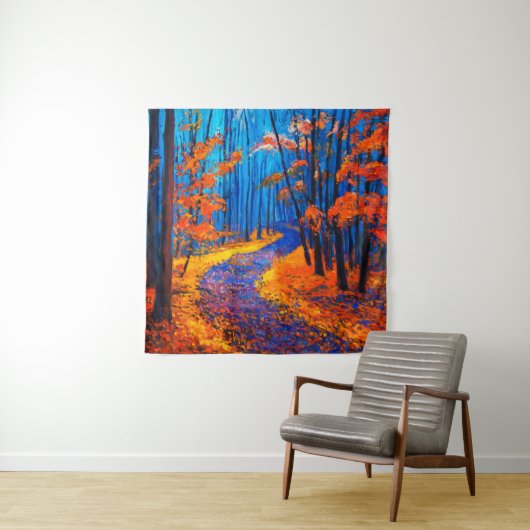  cに美しい秋の森を描いた油絵 タペストリー (インサイチュ)