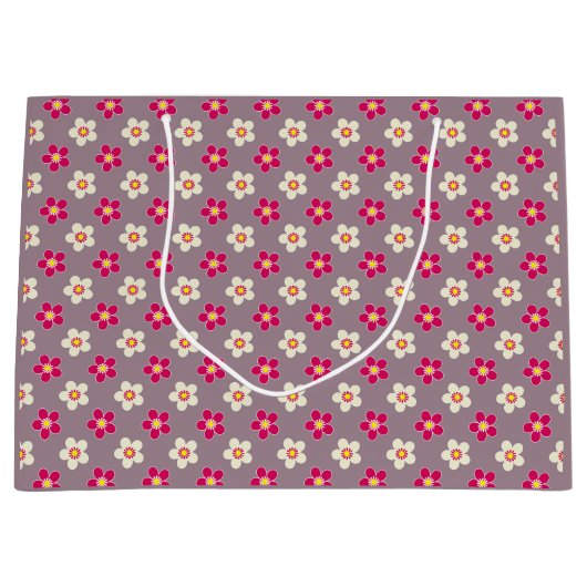 cの上に紅白の花の花柄 ラージペーパーバッグ (正面)