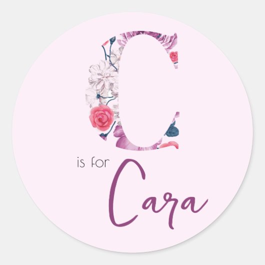 CはCara Pink Girlフローラ花名ラベル ラウンドシール (正面)