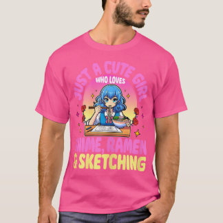 Cをスケッチするアニメが大好きな可愛い女の子 Tシャツ