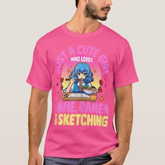 Cをスケッチするアニメが大好きな可愛い女の子 Tシャツ (正面)