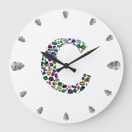 Cイニシャルジェムデザイン ラージ壁時計 (正面)