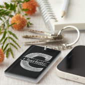 Cイニシャルパーソナライズされたシルバーモノグラムあなたの名前 キーホルダー (正面右)