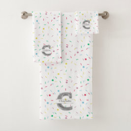 Cイニシャルパーソナライズされたシルバーモノグラムあなたの名前 バスタオルセット