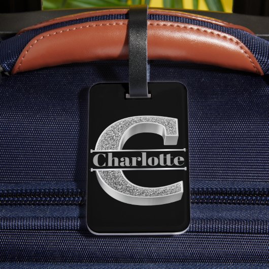 Cイニシャルパーソナライズされたシルバーモノグラムあなたの名前 ラゲッジタグ (裏面インサイチュ4)