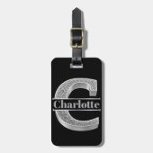 Cイニシャルパーソナライズされたシルバーモノグラムあなたの名前 ラゲッジタグ (正面縦)