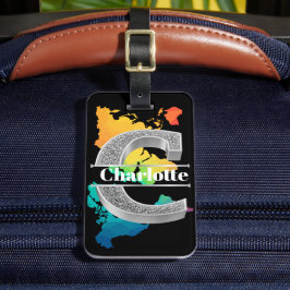 Cイニシャルパーソナライズされたシルバーモノグラムあなたの名前 ラゲッジタグ