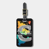 Cイニシャルパーソナライズされたシルバーモノグラムあなたの名前 ラゲッジタグ (正面縦)