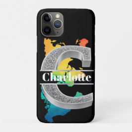 Cイニシャルパーソナライズされたシルバーモノグラムあなたの名前 iPhone 11 PROケース