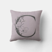 Cボホエレガントフローラモノグラムイニシャル薄紫グレイ クッション (裏面)