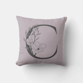 Cボホエレガントフローラモノグラムイニシャル薄紫グレイ クッション