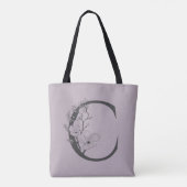 Cボホエレガントフローラモノグラムイニシャル薄紫グレイ トートバッグ (裏面)