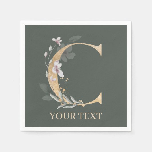 Cモノグラムフローラパーソナライズされたナプキンス スタンダードカクテルナプキン (正面)