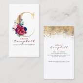 Cモノグラムブルゴーニュ金ゴールドとネイビーブルーフローラ 名刺 (正面/裏面)