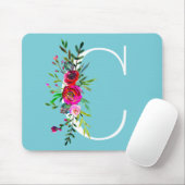 Cレターイニシャルモノグラムカスタムフローラ色 マウスパッド (マウス)