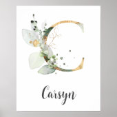 Cレターモノグラムグリーナリー子供部屋名壁プリント ポスター (正面)