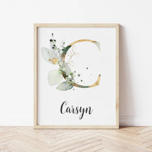 Cレターモノグラムグリーナリー子供部屋名壁プリント ポスター