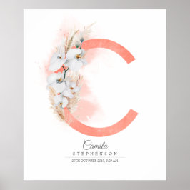 Cレターモノグラムホワイトランとパンパスグラス ポスター