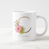 Cレター金ゴールドモノグラム |ピンクフローラ緑 ジャンボコーヒーマグカップ (右)