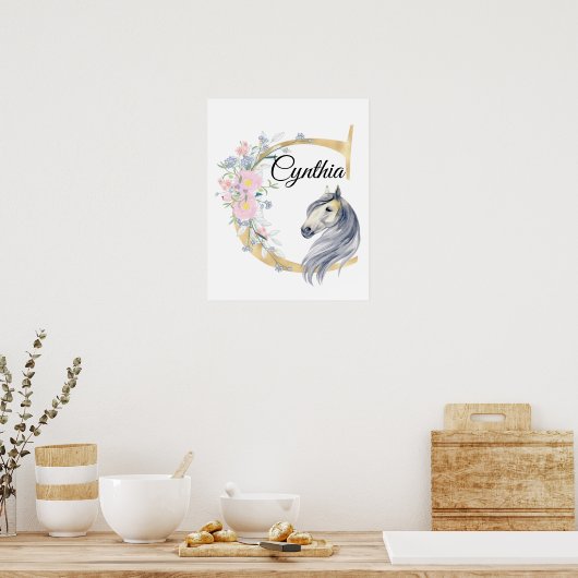 C文字パーソナライズされた名モノグラム馬 ポスター (キッチン)