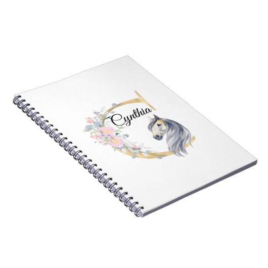 C文字パーソナライズされた名（馬付き）   ノートブック (右側)