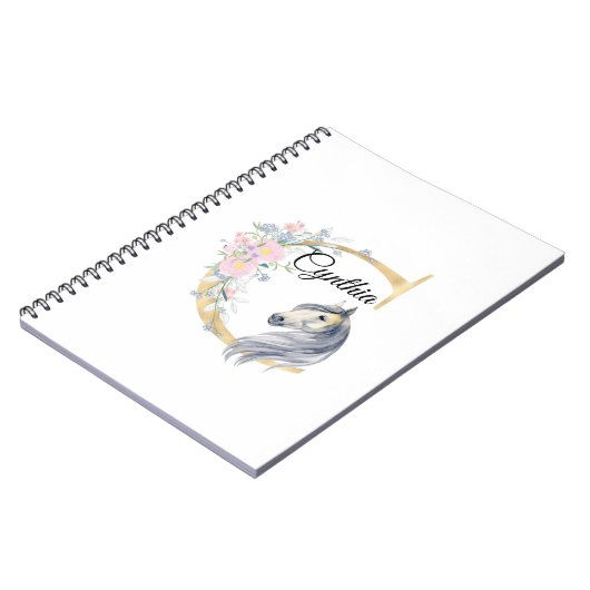 C文字パーソナライズされた名（馬付き）   ノートブック (左側)