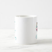 C文字入り ティールピンクの花柄 コーヒーマグカップ (中央)