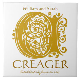 C金ゴールドモノグラム（白） -結婚名前の日付タイル タイル