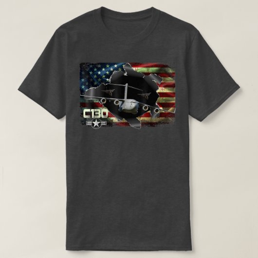 C130ヘラクレス空力軍隊退役軍人プライドUS Tシャツ (デザイン正面)