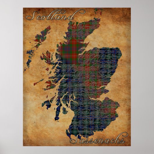 C18th Scotland and Sassenachs Map Art Poster ポスター (正面)