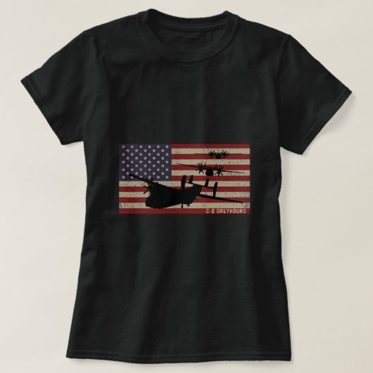 C2グレイハウンドカーゴ飛行機ビンテージアメリカ国旗 Tシャツ (デザイン正面)