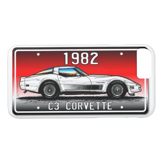 C3 1982年のコルベットのナンバープレートの芸術赤い背景 Case-Mate iPhoneケース (裏面(横))