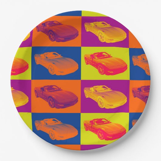 C5コルベット変換可能な筋肉車のポップアート ペーパープレート (正面)