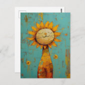 C5Rのかわいい絵画ひまわり猫おもしろい ポストカード (正面/裏面)