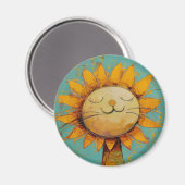 C5Rのかわいい絵画ひまわり猫おもしろい マグネット (正面/裏面)