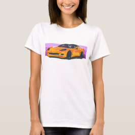 C6オレンジコルベットのスポーツカーストライプカ Tシャツ