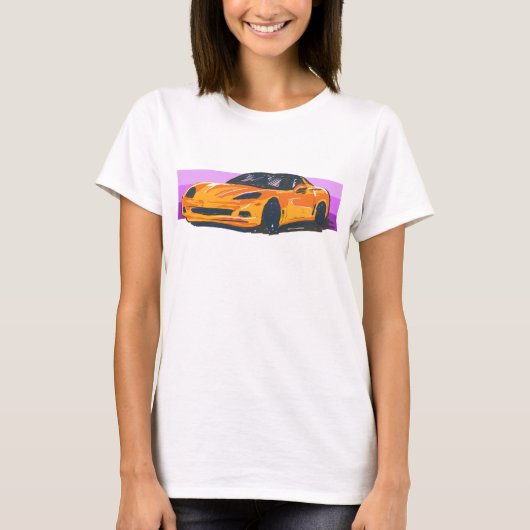 C6オレンジコルベットのスポーツカーストライプカ Tシャツ (正面)