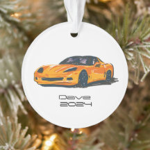 C6コルベットのスポーツカーオレンジ色の手描きスケッチ