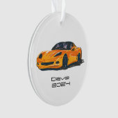 C6コルベットのスポーツカーオレンジ色の手描きスケッチ オーナメント (正面)