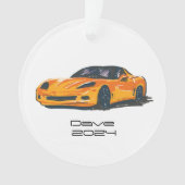 C6コルベットのスポーツカーオレンジ色の手描きスケッチ オーナメント (正面)