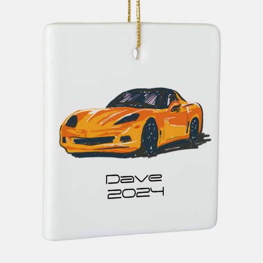C6コルベットのスポーツカーオレンジ色の手描きスケッチ セラミックオーナメント (右)