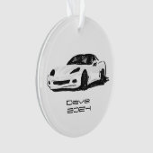 C6コルベットのスポーツカーホワイトハンド描画スケッチ オーナメント (正面)