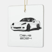 C6コルベットのスポーツカーホワイトハンド描画スケッチ セラミックオーナメント (左)