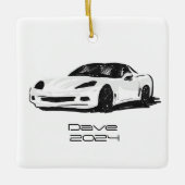 C6コルベットのスポーツカーホワイトハンド描画スケッチ セラミックオーナメント (正面)