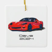 C6コルベットのスポーツカーレッドハンド描画スケッチ セラミックオーナメント (正面)