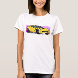 C7イエローコルベットのスポーツカーストライプカ Tシャツ
