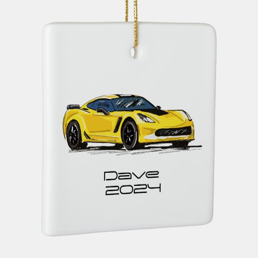 C7コルベットのスポーツカーイエローハンド描画スケッチ セラミックオーナメント (右)