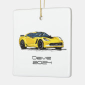 C7コルベットのスポーツカーイエローハンド描画スケッチ セラミックオーナメント (左)